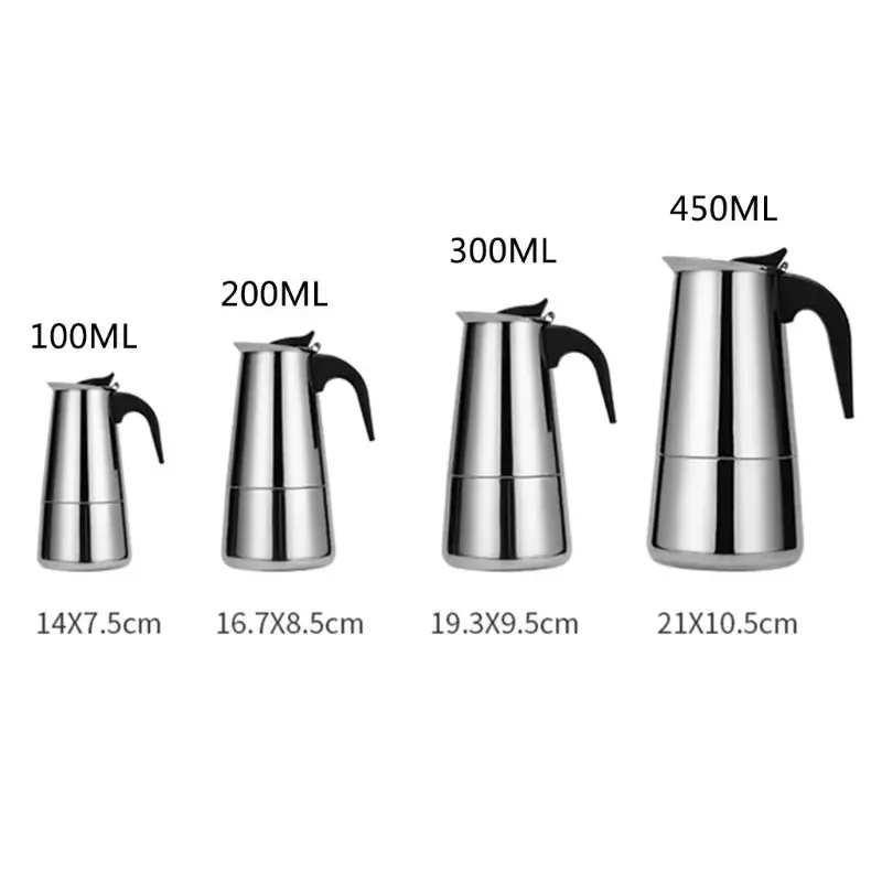 Stainless Steel Coffee Maker Kettle Brewer Portable Espresso Moka Barista Pot 100ml/200ml/300ml/450ml