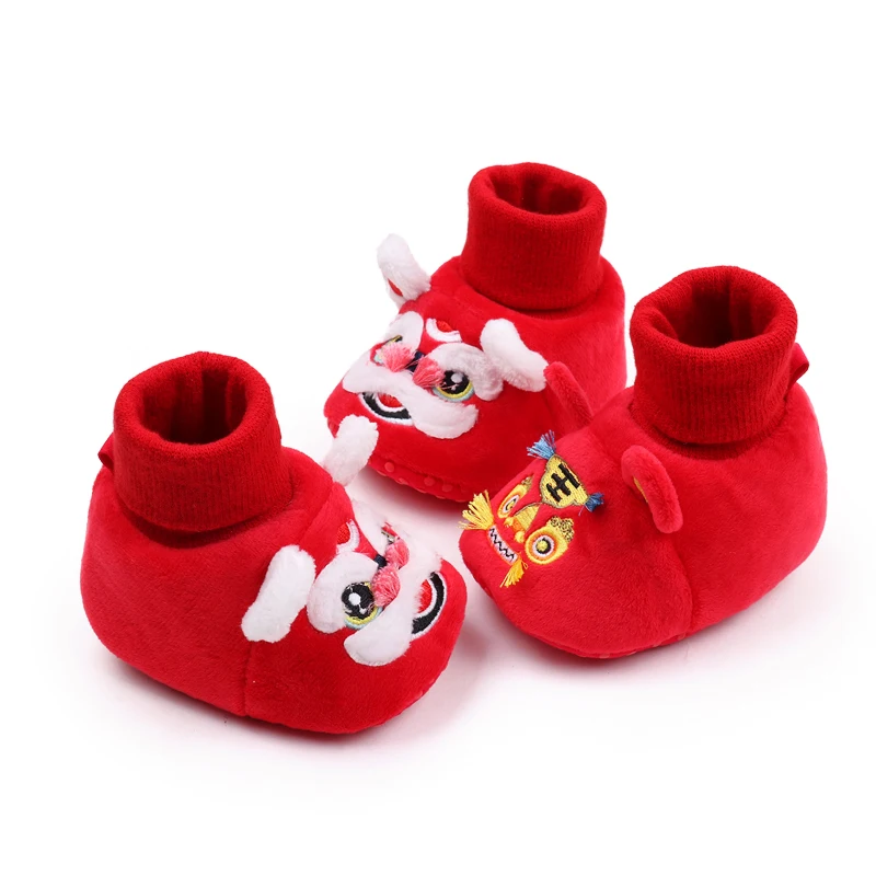 New Year Tiger Head Baby Girls Boys Shoes Socks Tradition Chinese Clothing Soft Sole Comfortable Neonatal Prewalker Indoor Shoes