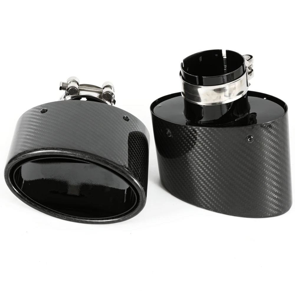 1 Piece Glossy Carbon Fiber Car Mufflers Tip Exhaust Pipe Nozzle Decoration Universal Stainless Black Oval Width 150mm