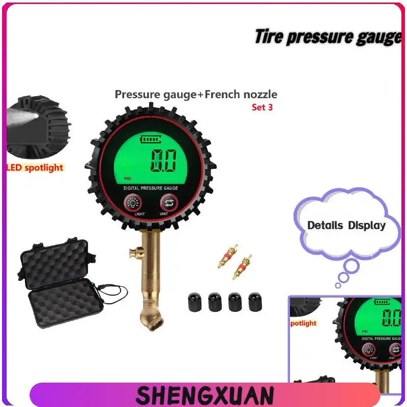 Tire digital manometer detection meter Tire monitoring meter Large screen display Quick manometer Cycle manometer