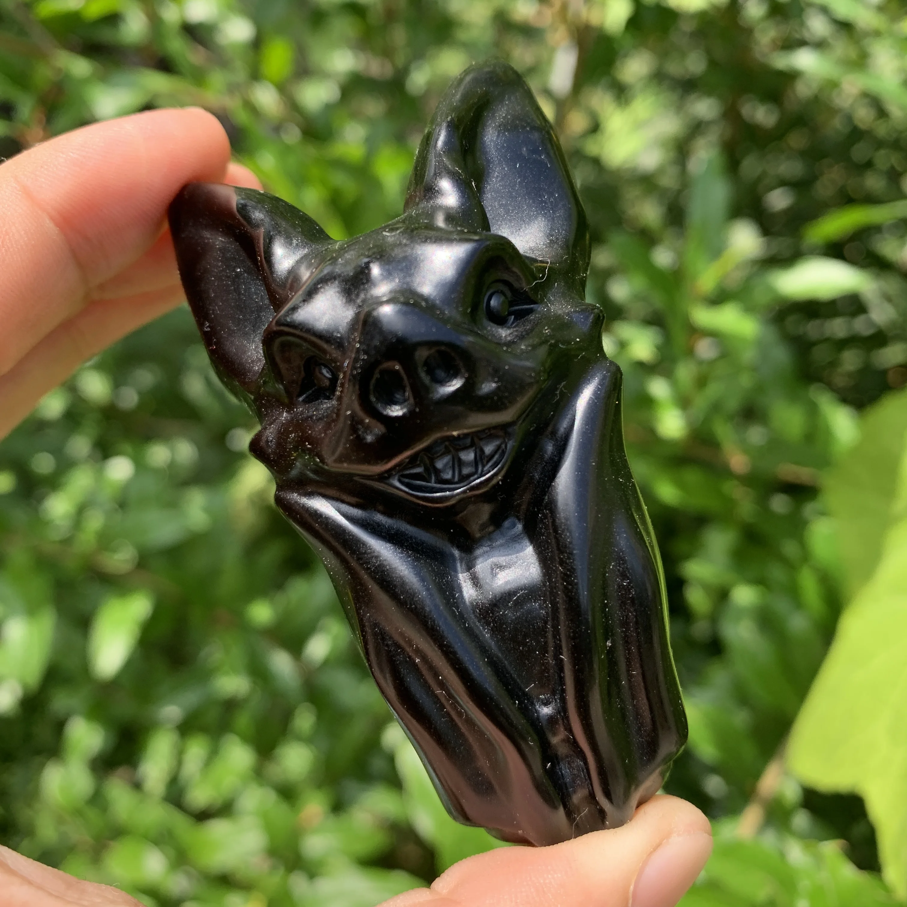 7~8cm Halloween Decoration Natural Black Obsidian Carved Bat Handcraft hang upside down bat Ornament