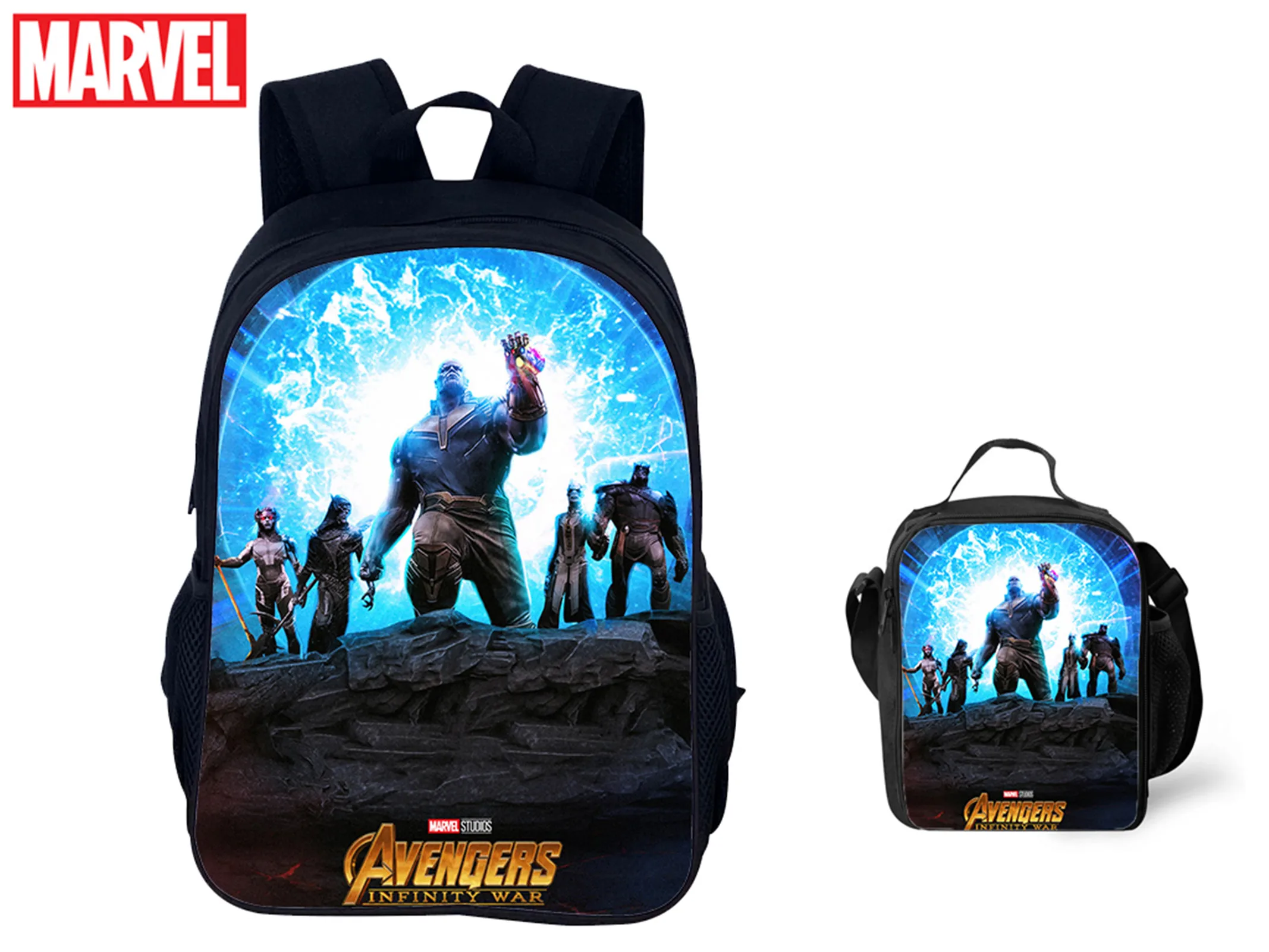 

Thanos Marvel Fashion Daily Backpack and Reusable Lunch Box 2Pcs Set,Children Durable Bookbag for School Outdoor