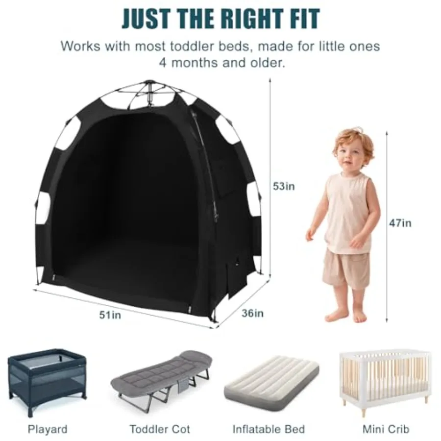 Tente occultante pour Pack N Play: dosette de sommeil portable pour bébé avec configuration 1 clic, mini housse de berceau avec moniteur et pochettes de ventilateur, blocs 95