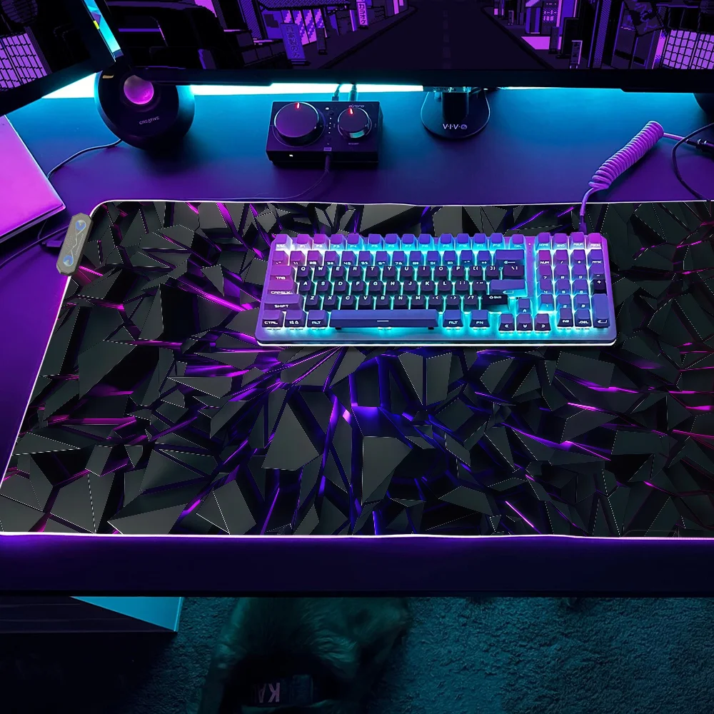 

Colorful 3D Geometry Pattern Mouse Pad Gaming MousePad LED Table Pads RGB Desk Mats Micro USB Backlit Rubber Desktop XXL