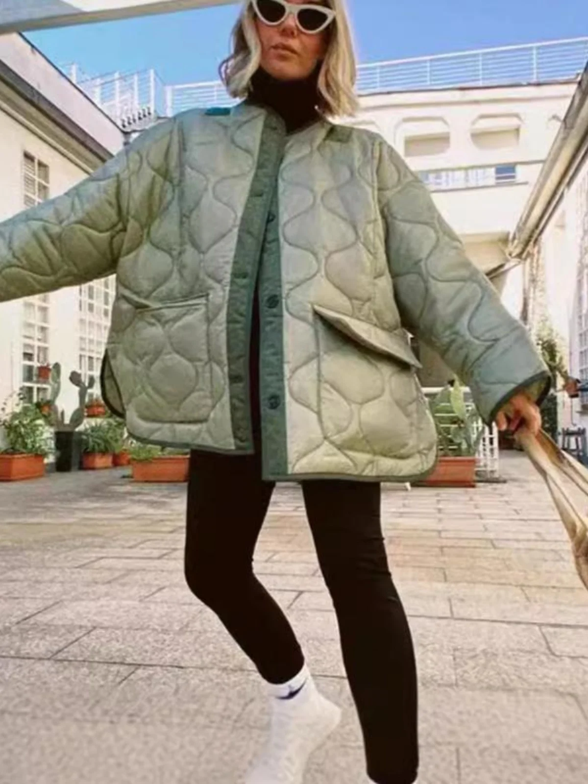 

Loose Fit Pure Color Cotton Jaet Crew Ne Long Sve Outerwear Sli Commute Sle Thiened Polyester Spring Season