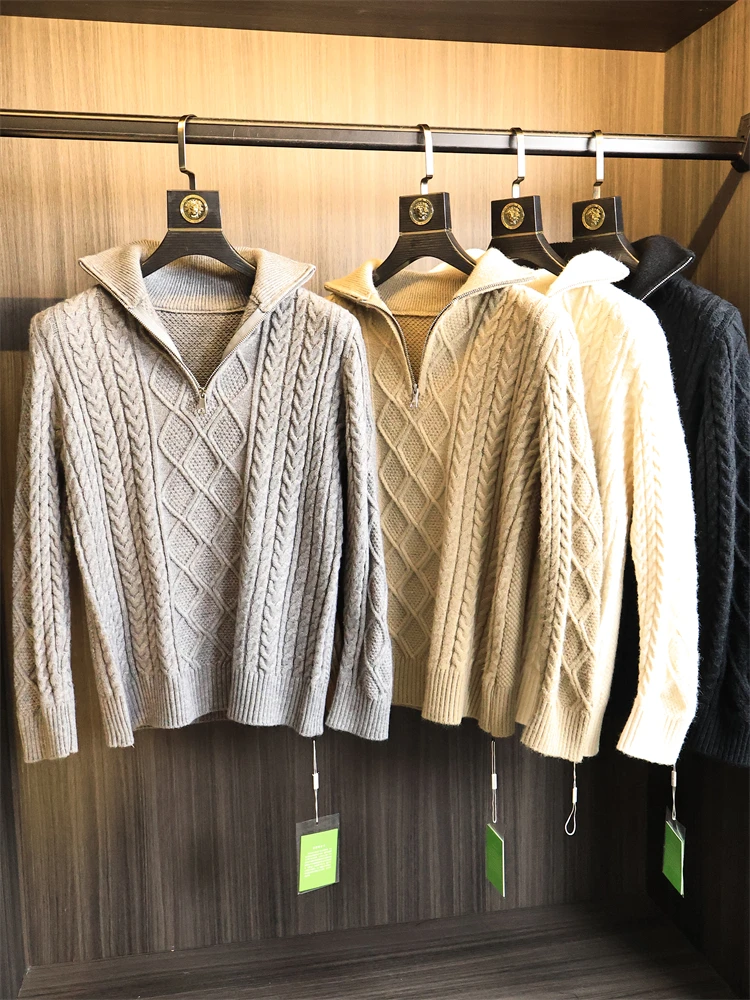 

Sle Thiened Knitted Sweater f Zipper Twisted Weave Warm Autumn Winter Men's Color Faion Urban Wear