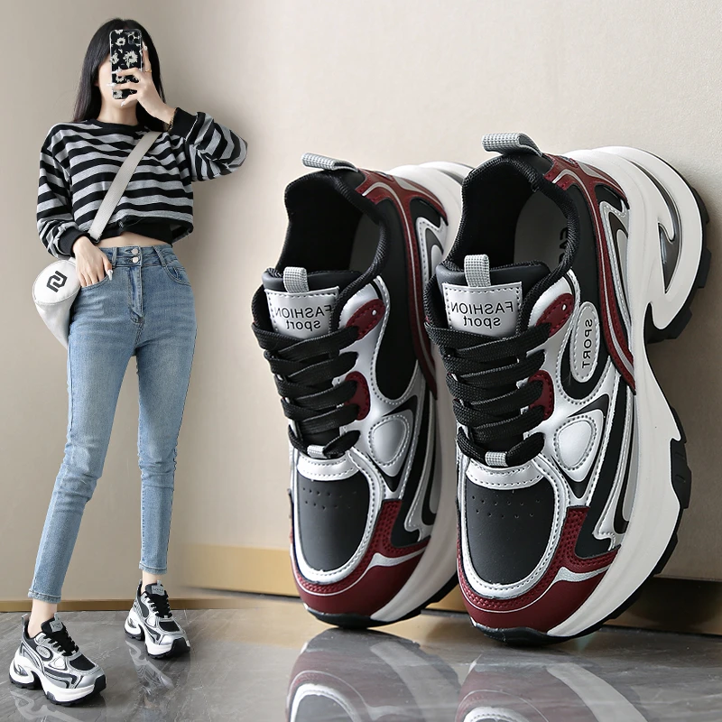 

Женская обувь, новинка 2025, осенняя модная брендовая женская обувь Torre на толстой подошве, повседневная светоотражающая спортивная модная обувь для бега