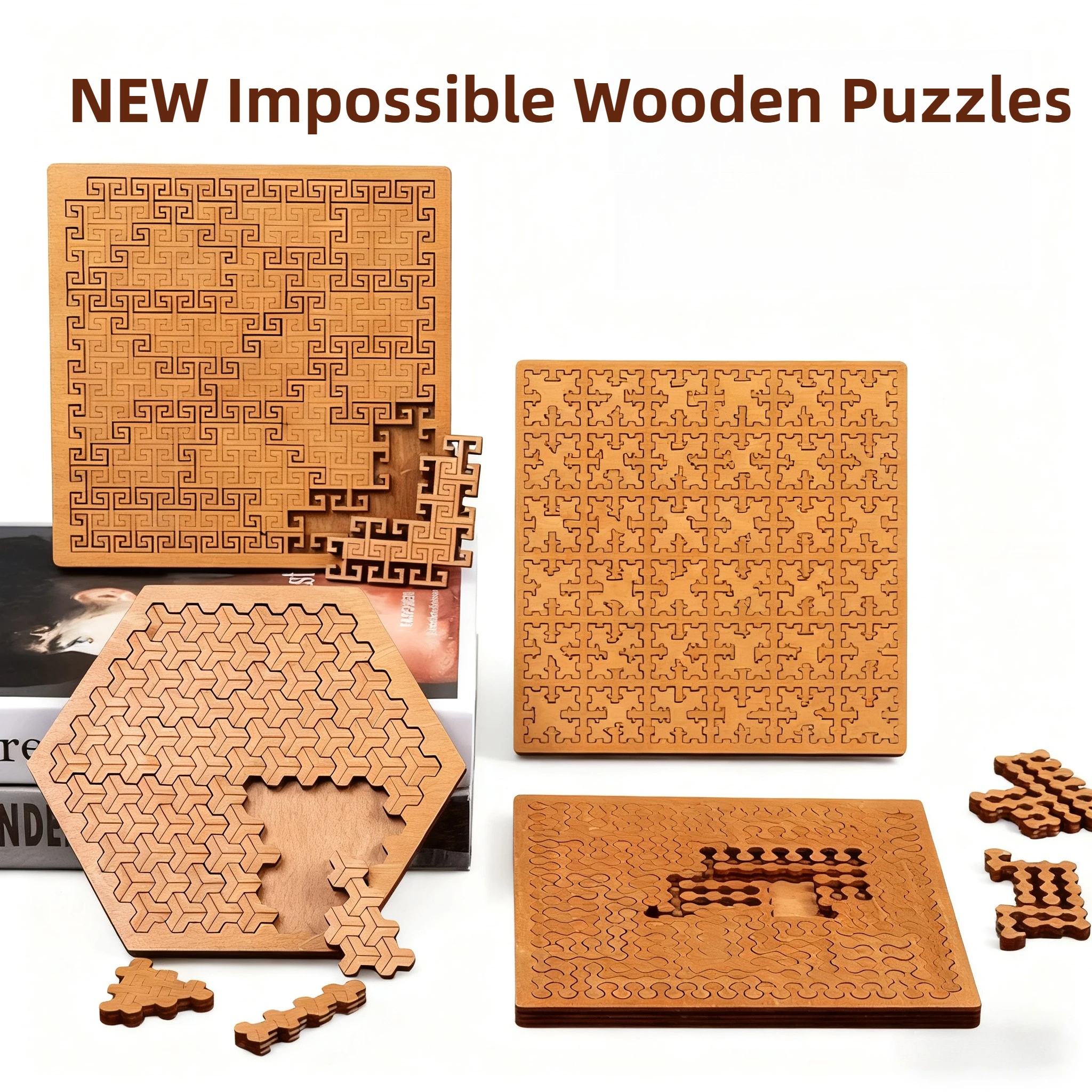 NEW Impossible Wooden IQ Puzzles for Adults Impossible JigSaw Puzzles Brain-teaser Ten Level Difficulty Tangram Board Games