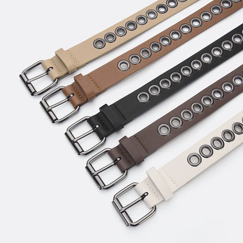 Men Women Decoration Punk Style Belt Factory Direct Air Eye Non perforated Hollow Korean Fashion All match Black Brown 105cm