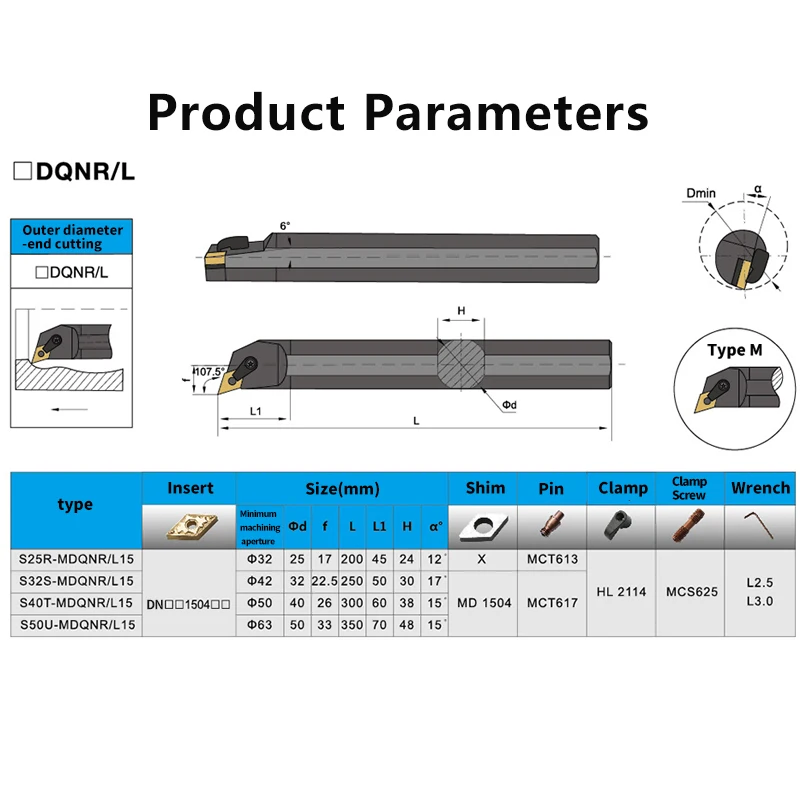 S20R-MDQNR S25S-MDQNR S32T-MDQNR Internal Turning Tool -MDQNR/L11/15 Lathe Bar Turning Holder CNC Cutting Tool Cutter Bar