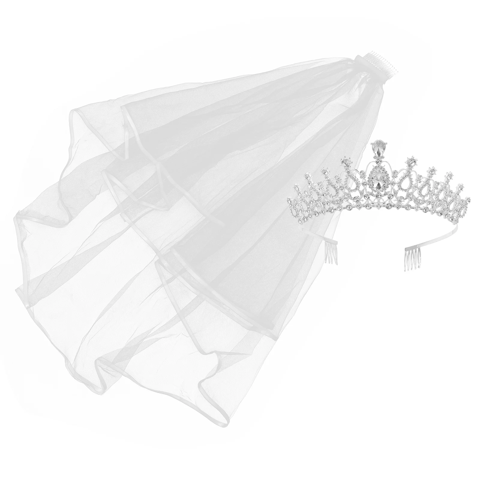 Véu branco para casamento e tiara, 2 peças, véu com pente, coroa marfim, renda