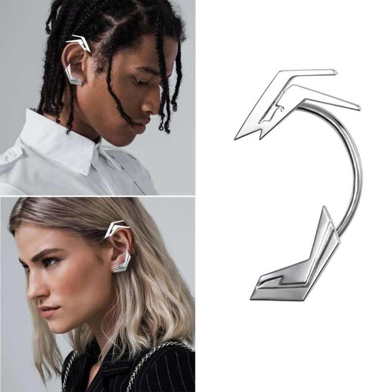 Unisex Silver Color Ear Clips Unique Futuristic Earwear Jewelry Skeletal Spine Ear Hooks Jewelry for Y2K Trendsetters