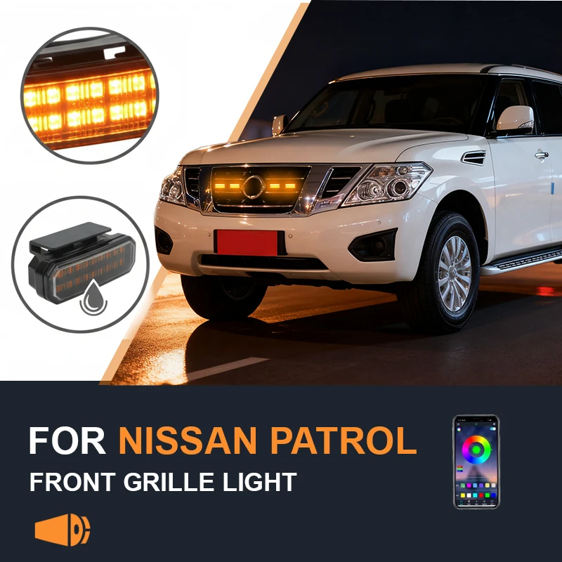 

FOR Nissan Patrol Specialized center grid small yellow light Front Grille Lights LED Decorative Warning Light Pickup 12V