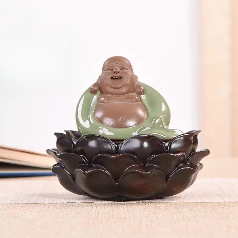 Hand Carved Solid Wood Lotus Tray - Round Buddhist Altar Offering Base for Meditation Room Decor, Zen Home Furnishing