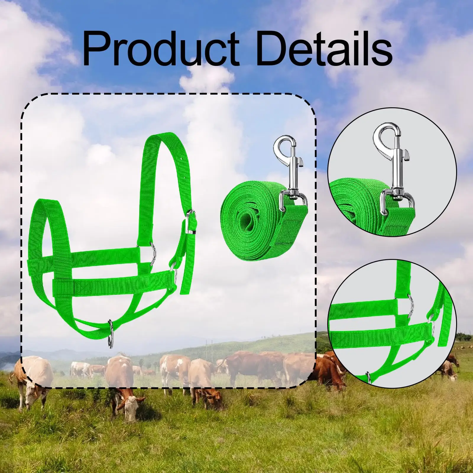 Livestock Rope Halter Durable Nylon Adjustable for Cow Goat Sheep Calf Farming Equipment