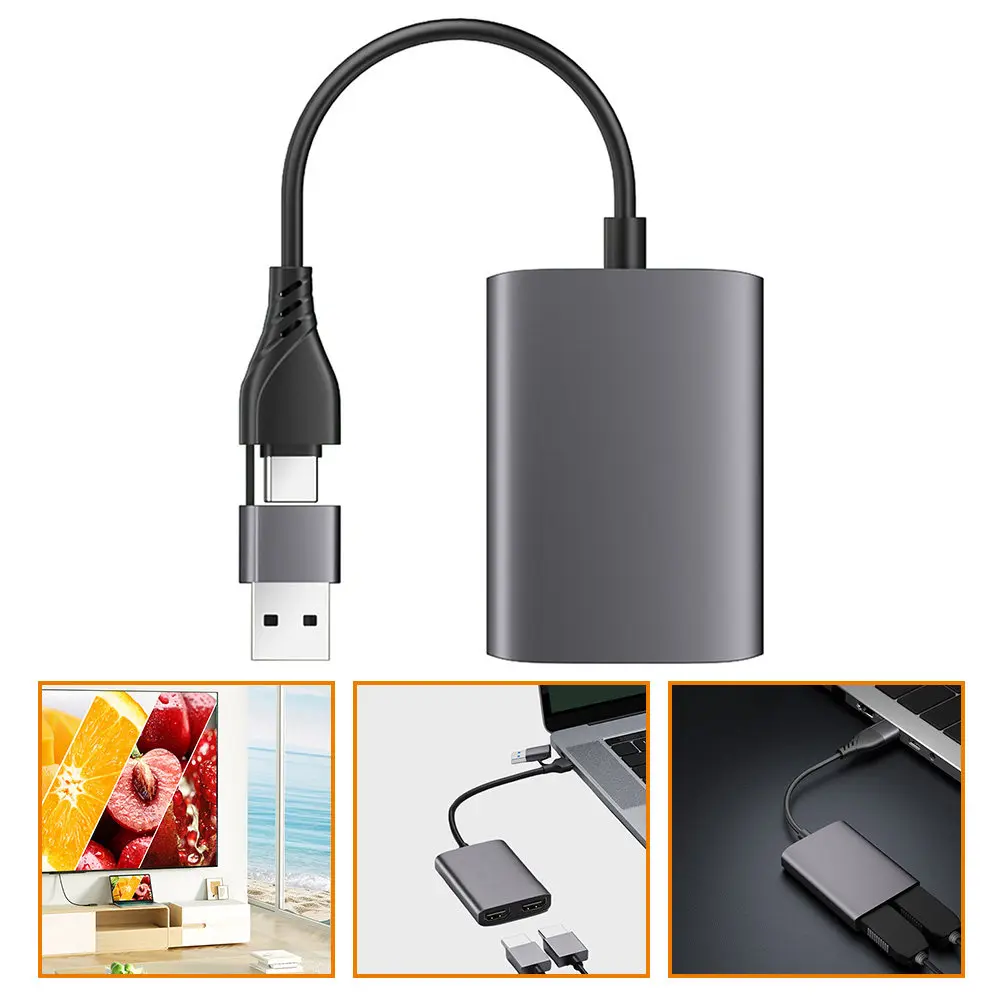 USB 3.0 Type C to Dual Adapter 1080P 60Hz High Definition Display Converter Plug and Play for Laptop Tablet Pc Wide