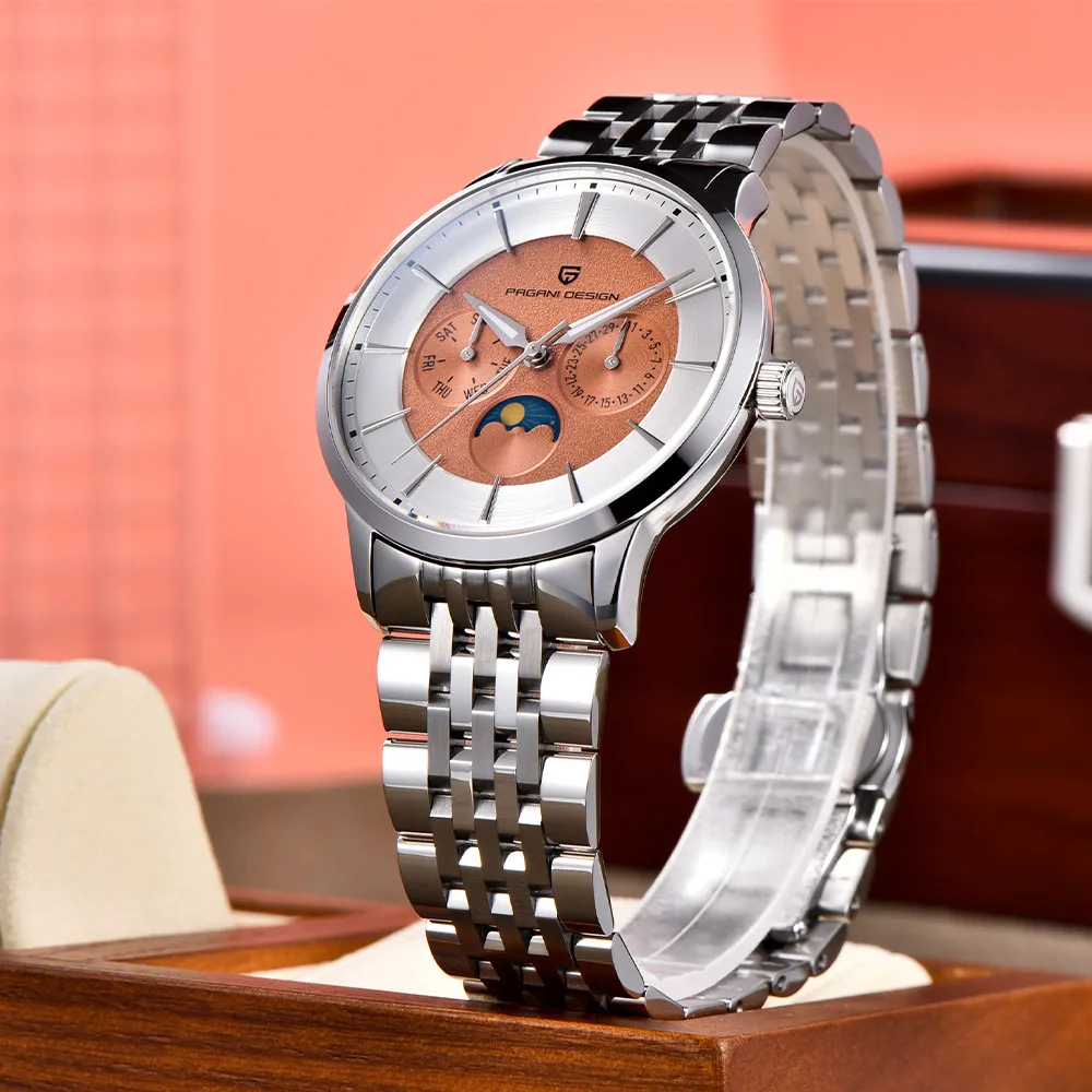 Pagani Design Neue Herrenuhr, Wochenanzeige, Edelstahl, Herren-Quarzuhr, 100 m wasserdicht, große Geschenkbox, exquisite Verpackung