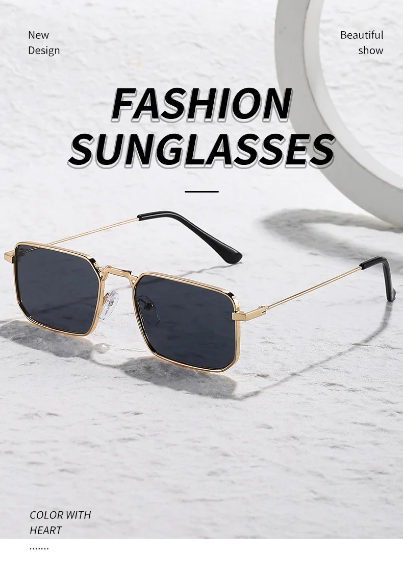 Hohe Qualität Rechteck Sonnenbrille Frauen Metall Rahmen Gläser Vintage Marke Quadrat Sonnenbrille für Männer Shades Weibliche Brillen – Detail 3