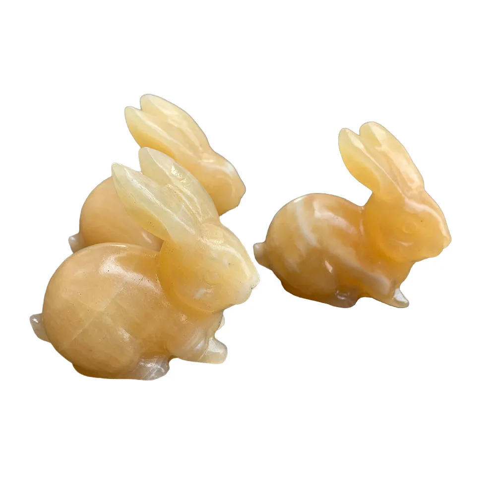 Custom Natural Yellow Calcite Rabbit Figurine - 6cm Hand-Carved Gemstone Bunny Statue Healing Crystal Decor