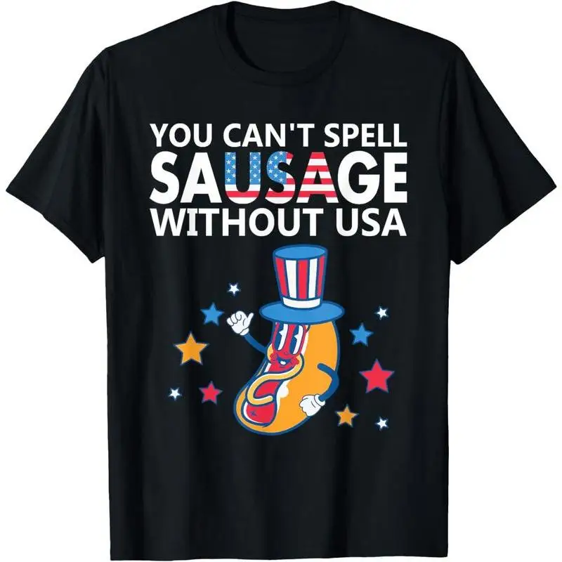 

Funny "Sausage Without USA" T-Shirt, Patriotic American Flag Graphic Tee, Men's Independence Day Hot Dog Top