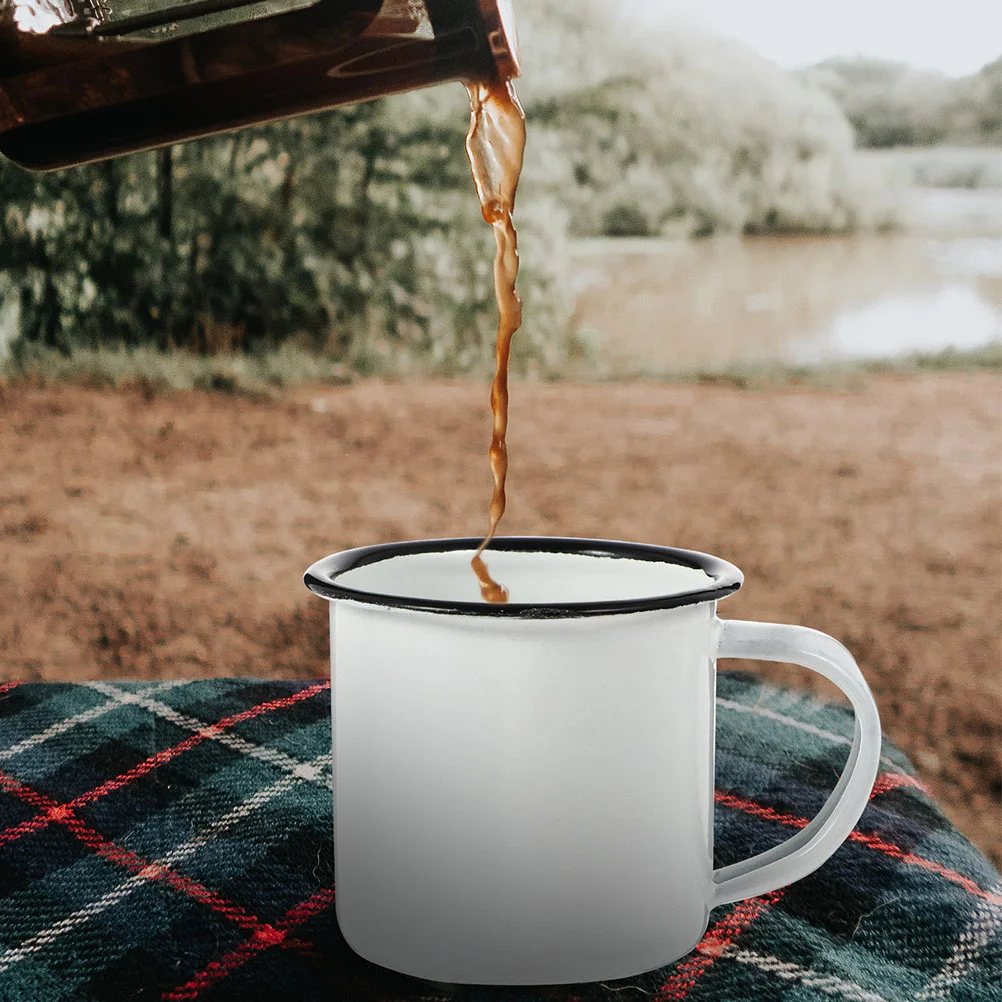 

2 Pcs Drinking Cup White Enamel Retro Mug Water Camping Coffee Mugs Tea Vintage