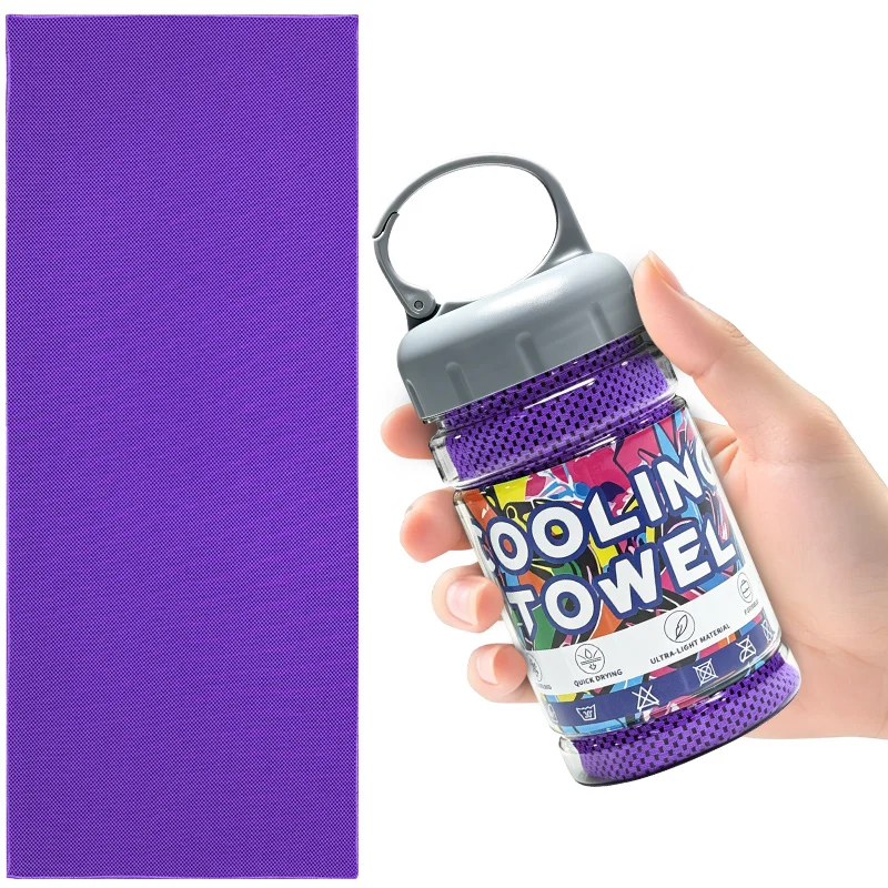Draagbare fles met snel drogende koelhanddoeken, microvezel ijsdoek, ademende zachte koelhanddoek voor yoga, sport, gym, workout en fitness