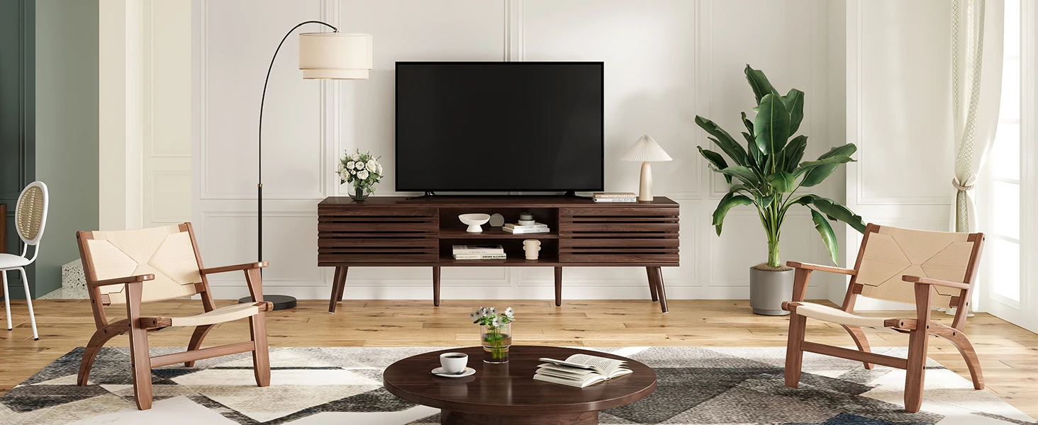 Farini Mid Century Modern TV Stand for TVs Up to 70", Wood Media Console with Storage & Cable Management for Living Room