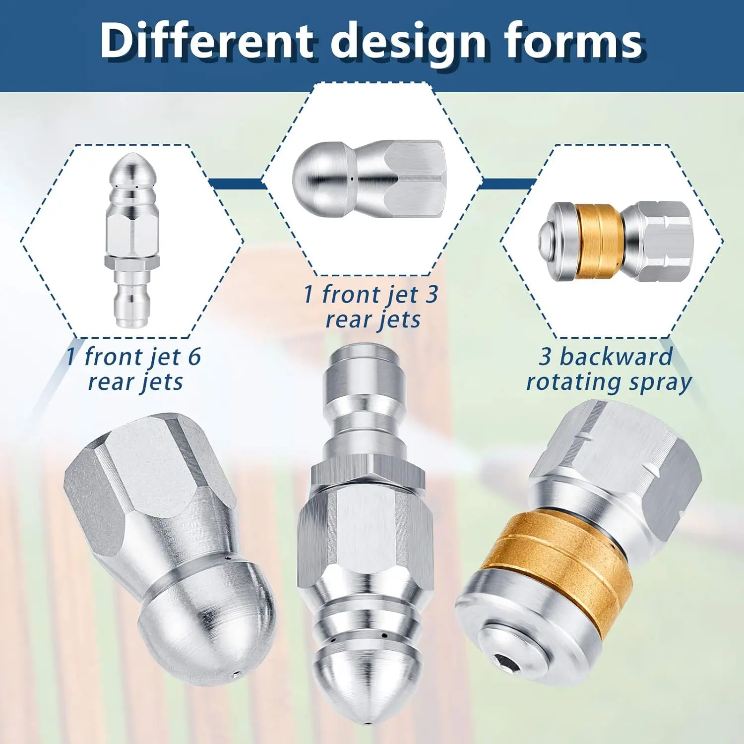 Sewer Jetter Nozzle Pressure Washer Different Models Drain Hose Nozzle for 1/4 Inch Quick Connector Pressure up to 5000 PSI