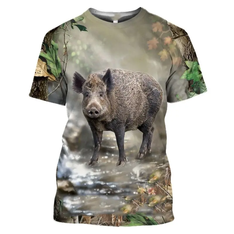 3D Wild Boar Print T Shirt For Men Outdoor Jungle Hunt Reed Camouflage T-Shirt Casual O-neck Short Sleeve Funny Deer Pattern Tee