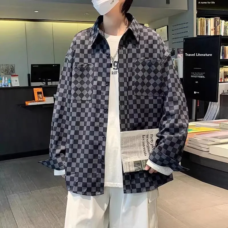

Casual Plaid Long Sve irt for Men Autumn Winter plus Size Trendy Streetwear Comfortable Loose Fit Polyester Outerwear