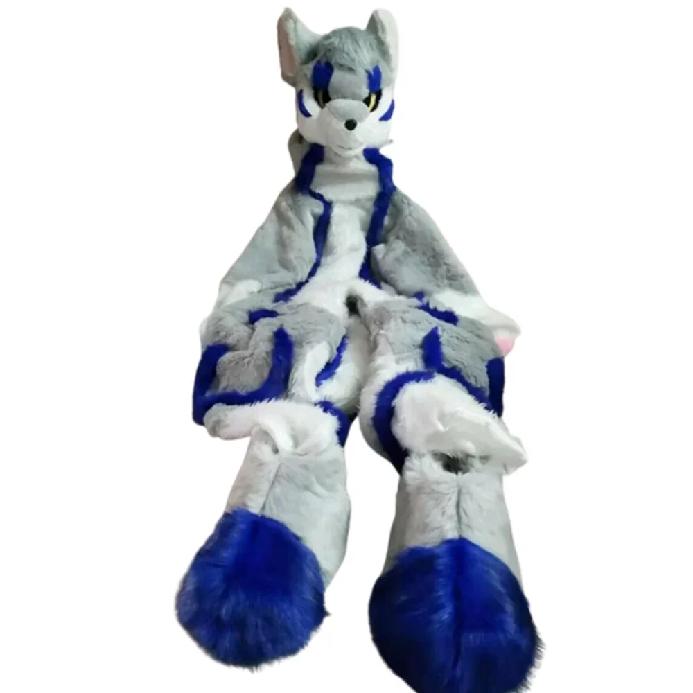 

Blue Grey Long Fur Husky Fursuit Fox Dog Mascot Costume Cartoon Wolf Furry Suit Halloween Christmas Fancy Party Outfits