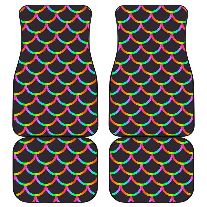 Black Mermaid Scales Pattern Print Front and Back Car Floor Mats    Heavy Carpet Front and Rear Full Set 4PCs Pack