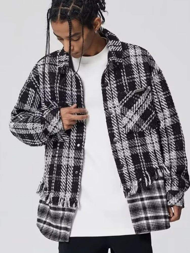 

Plaid Jackets Men Baggy Chic All-match Patchwork Long Sleeves High Street European Style Autumn Handsome College Harajuku Newest