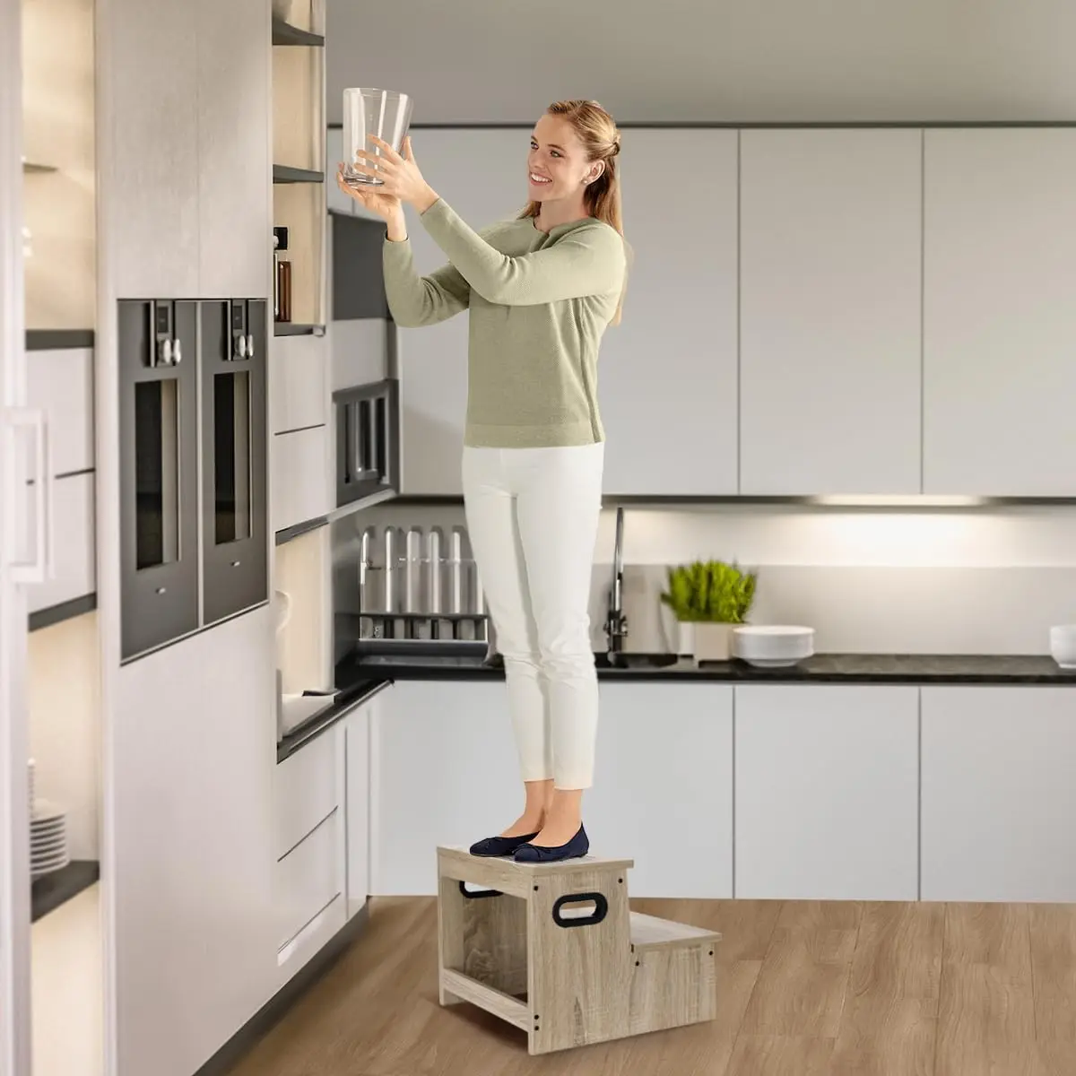 

Step Stools for Adults Wooden Step Stool for Kitchen Bathroom Sink Non-Slip Step Stool