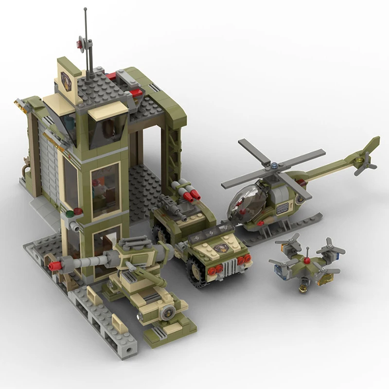 MOC Front Military base Combat Vehicle Aircraft Sentry Building Blocks Military Desert Warning Radar Base Bricks Toys For Boys