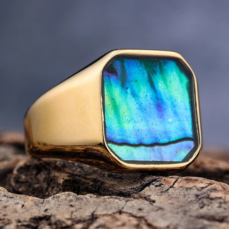 Abalone Shells Streamer Rings Stainless Steel Female Personality Light Luxury Simple Ring Fashion Jewelry