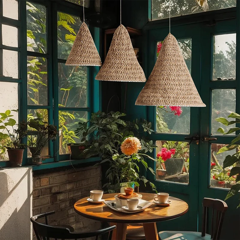 3 Pcs Handmade Weave Rope Lampshade Bohemian Style Hanging Lamp Covers Home Restaurant Homestay Pendant Light Cover Decoration