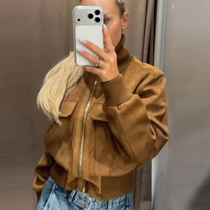 Women's Autumn Jackets & Coats 2026 New Fashion Slim Short Jackets Fall Chic Youth Leisure Turtleneck Warm Long-Sleeved Jackets