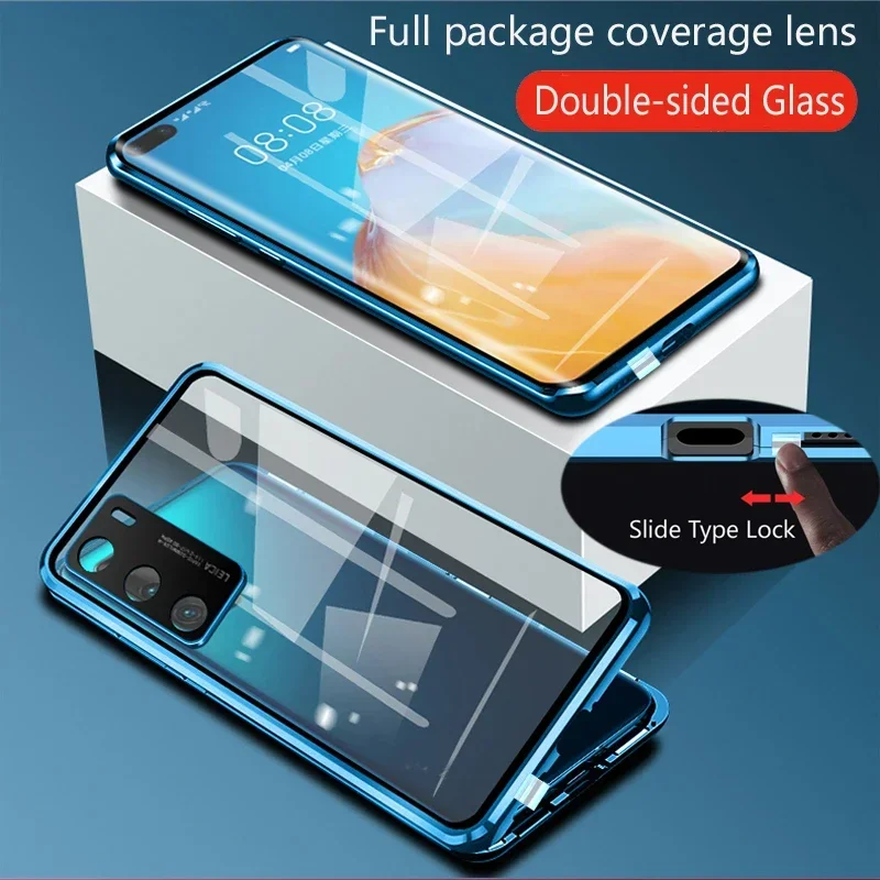

Double Sided Glass Snap Lock Metal Magnetic Case for Realme 11 12x 13 Pro Plus 5G GT 6T Full Lens Protection Cover Phone Cases