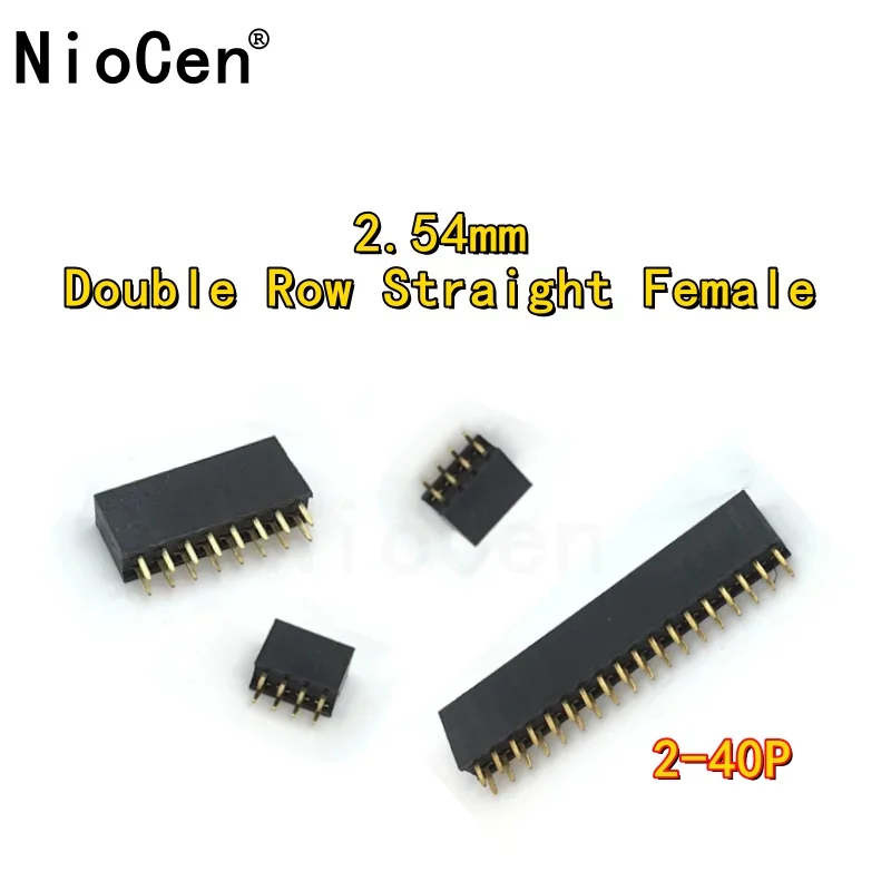 （10pcs）2.54mm Double Row Straight Female 2-40P Pin Header Socket Connector 2x2/3/4/5/6/7/8/9/10/12/14/16/18/20/25/30/40Pin