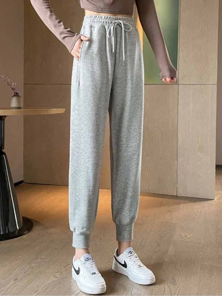 Women Cotton Harem Joggers Casual Loose Fleece Warm Sweatpants Elastic Ankle Trousers High Waist Streetwear Spring Winter