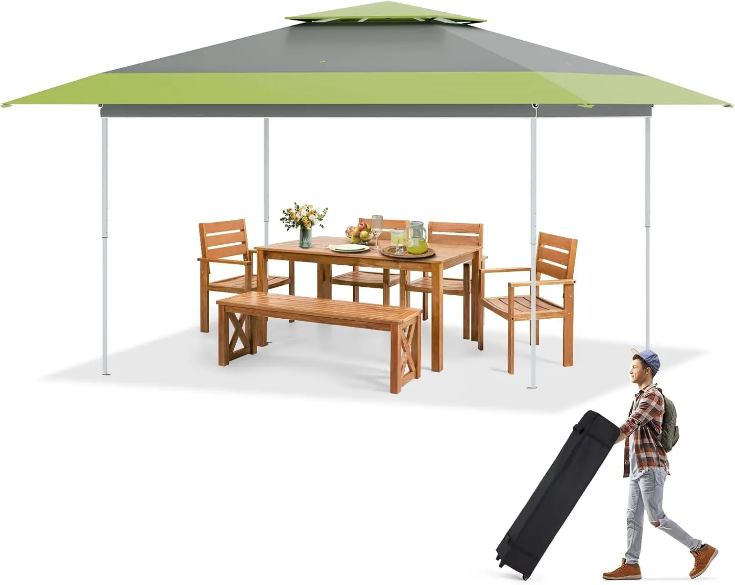 

13x13 FT Pop Up Canopy Tent, Patio Party Instant Shelte Gazebo w/Carrying Roller Bag Waterproof and UV Resistant for Outdoor