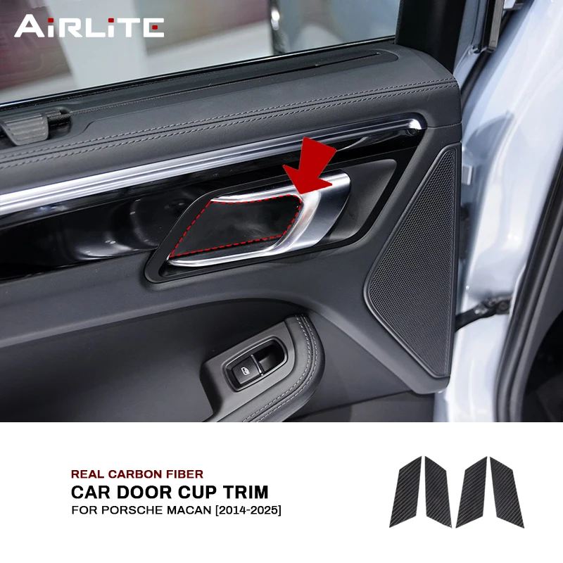 

For Porsche Macan 2014-2025 Real Carbon Fiber Car Inner Door Handle Bowl Trim Cover Decoration Sticker Interior Accessories