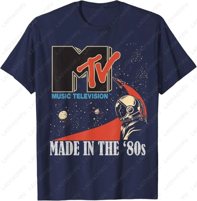 Mademark X MTV Space Rocket Planets MTV Logo Made in The 80s Astronaut Cotton TShirt Retro Classics Graphic O-neck Mens Clothing