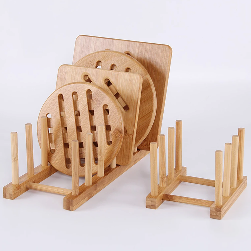 

2Pcs Ecofriendly Wood Drain Rack Kitchen Dish Organizer with Multiple Compartments for Plates Bowls Wood Drain Rack