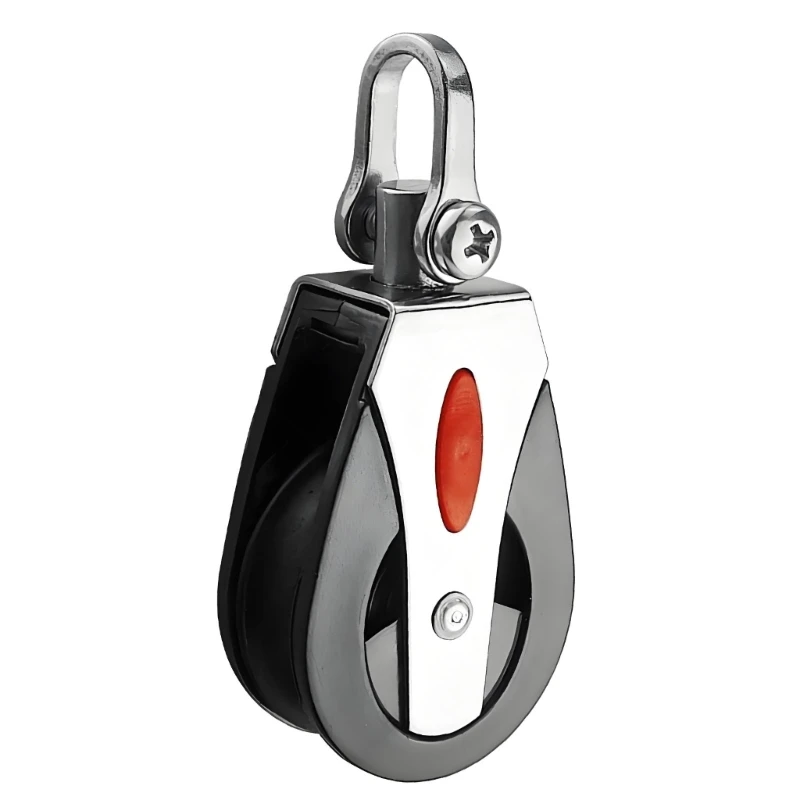Single Wheel Rope Pulley for Outdoor Gear, Stainless Steel Body and Nylon Rope Wheel with Rotating Eye for Camping Guiding H9EE