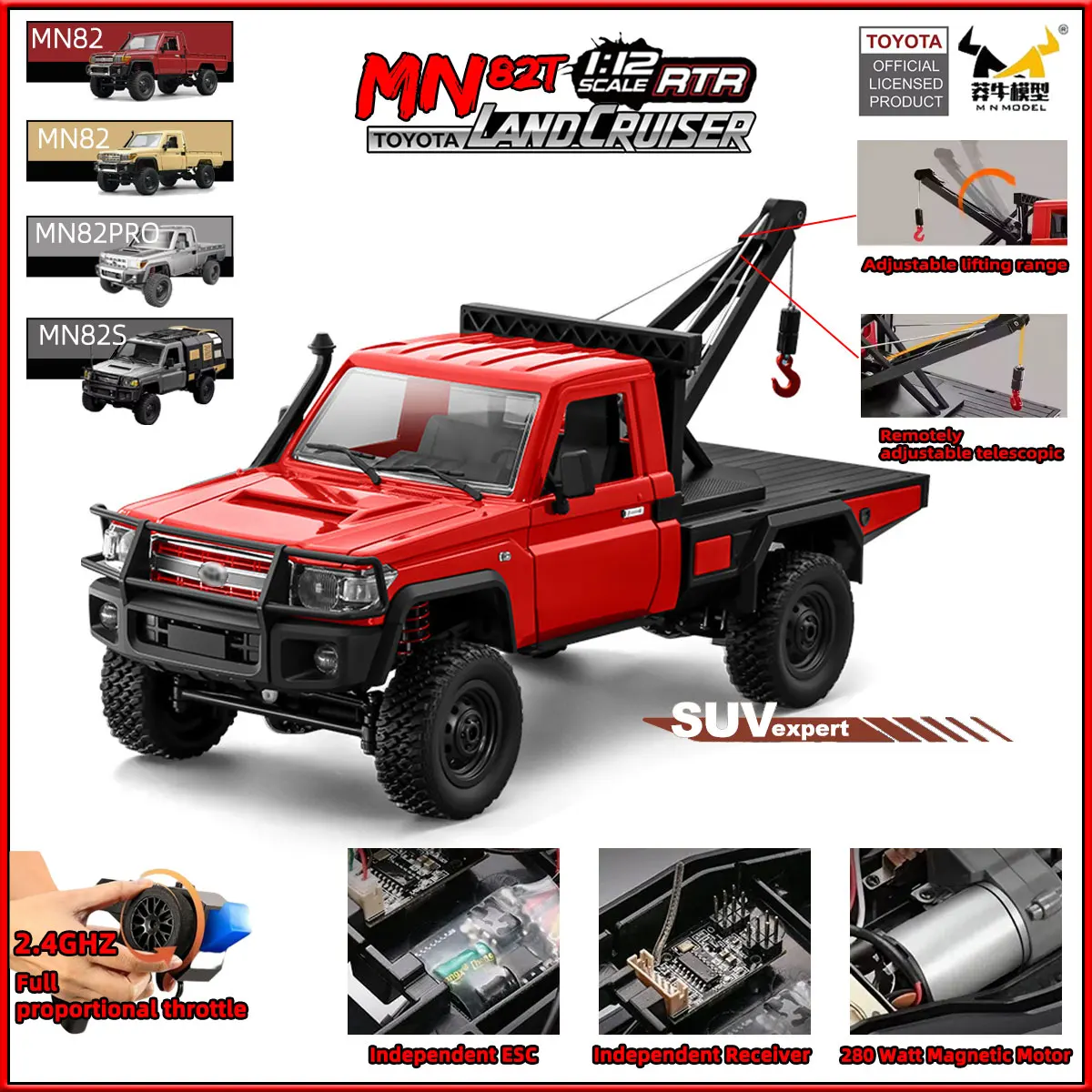 

1:12 Full Scale RC CAR MN82 Upgraded MN82T Controllable Headlights 2.4G 4WD Off-Road Car Pick Truck Toy for Kids Christmas Gift