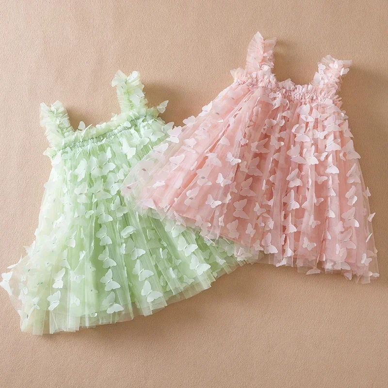 Butterfly Wings Summer Dresses for Girls Kids Birthday Princess Tulle Dress Children Holiday Beach Casual Clothes Vestidos 1-5Y