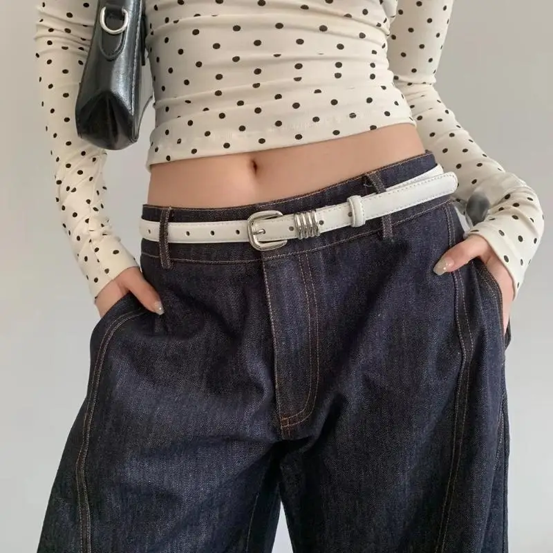 Retro Korean PU Leather Belt Simple Slim Pin Buckle Adjustable Versatile Waist Belt for Female Dating Wear