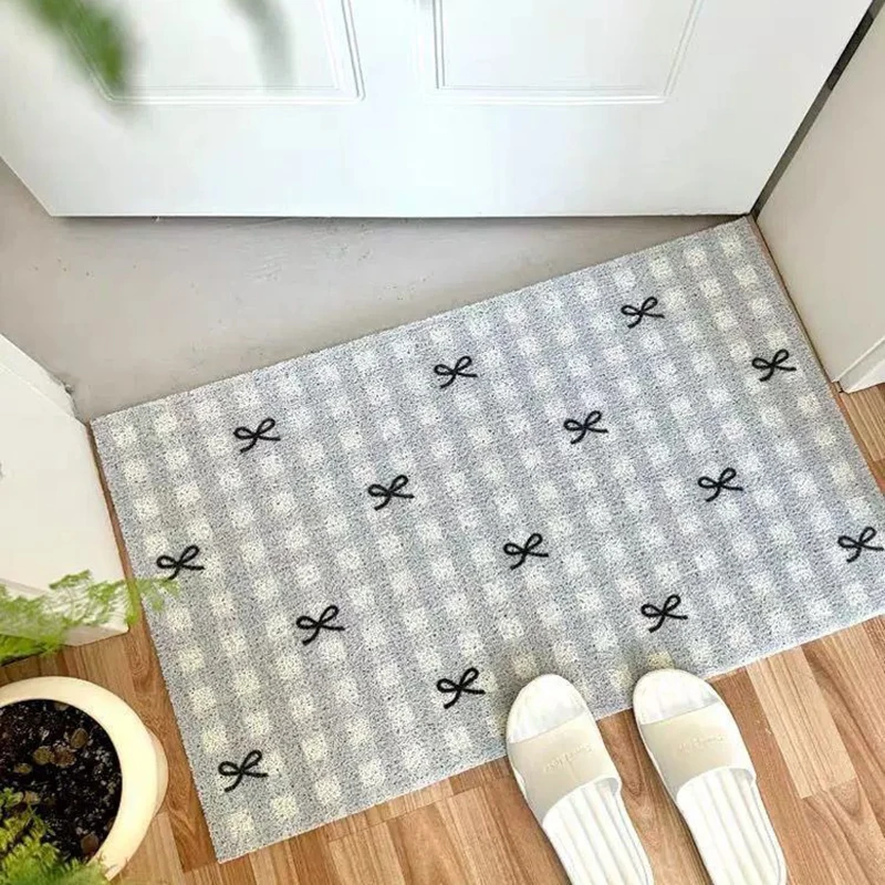 Korean Style PVC Doormat Cuttable Bow Knot Entrance Welcome Mat Rug Carpet Floor Tidy Pad Outdoor Aesthetics Home Room Decor